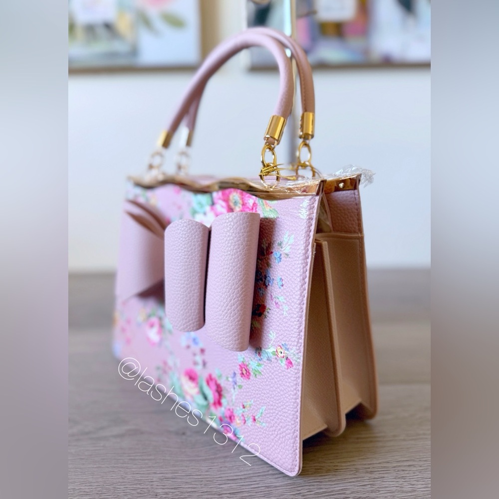 CROSSI Bag Blush Pink Satchel with Oversized Bow - Floral Print - Picture 3 of 8